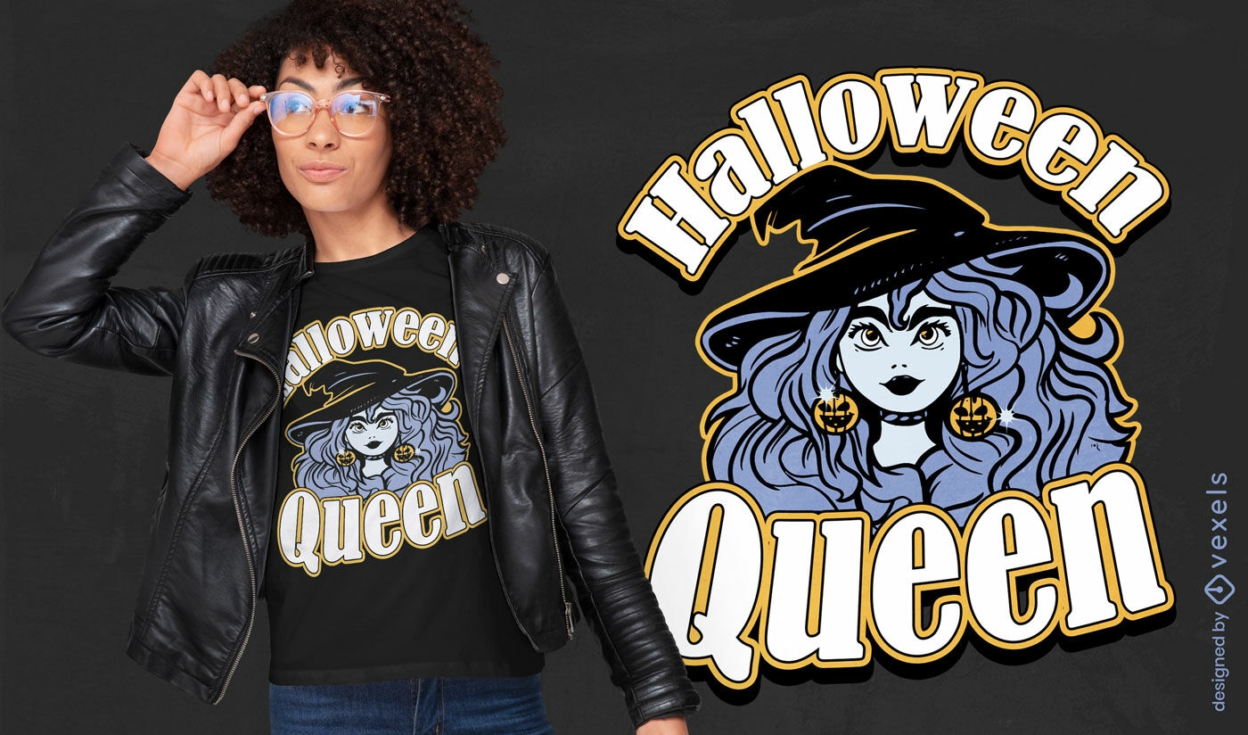 Diseño de camiseta bruja reina de halloween.