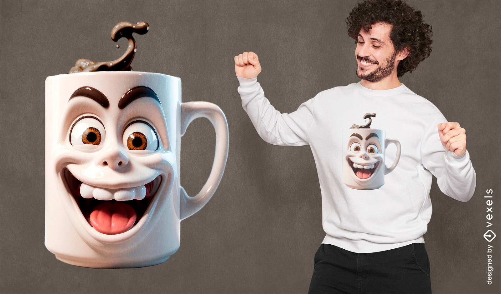 Crazy coffee mug character t-shirt design