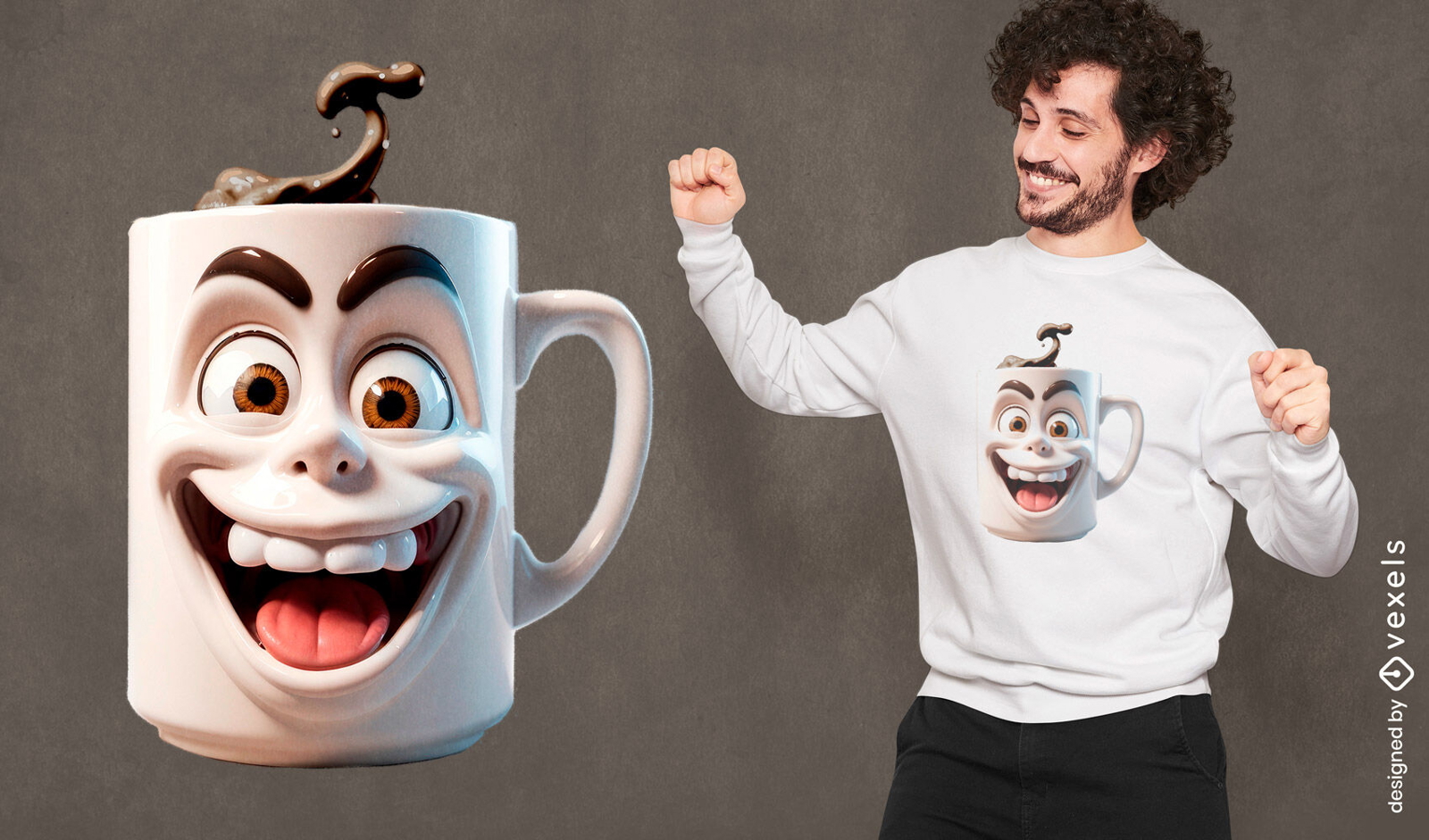 Dise?o de camiseta de personaje de taza de caf? loco.