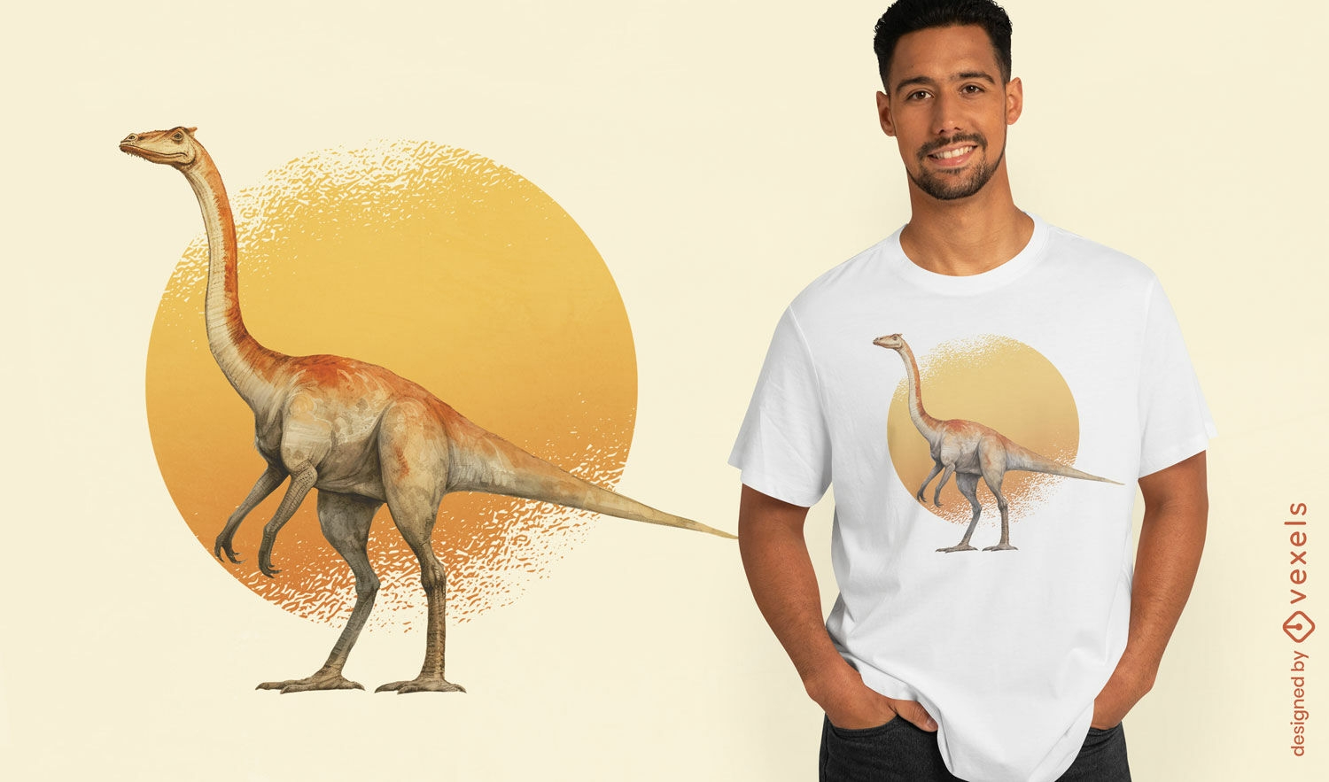 Diseño de camiseta de dinosaurio pelecanimimus.