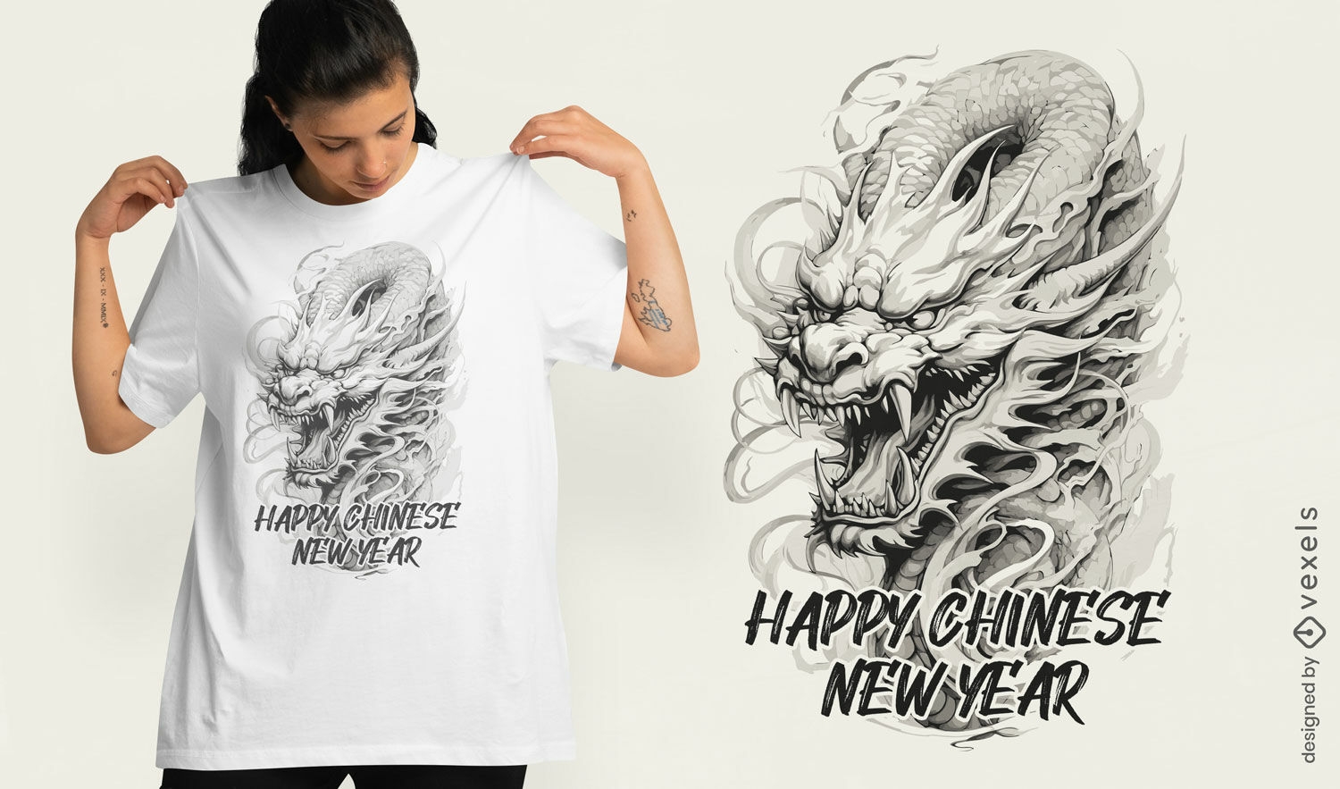 Diseño de camiseta de dragón de feliz año nuevo chino.
