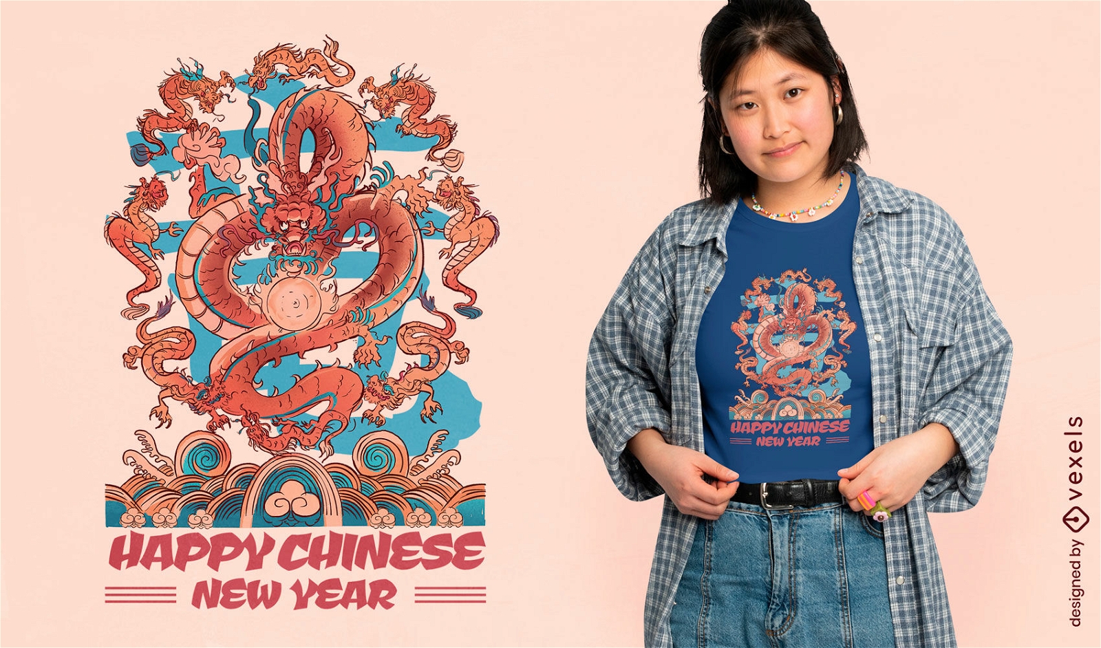 Feliz año nuevo chino del diseño de camiseta del dragón.