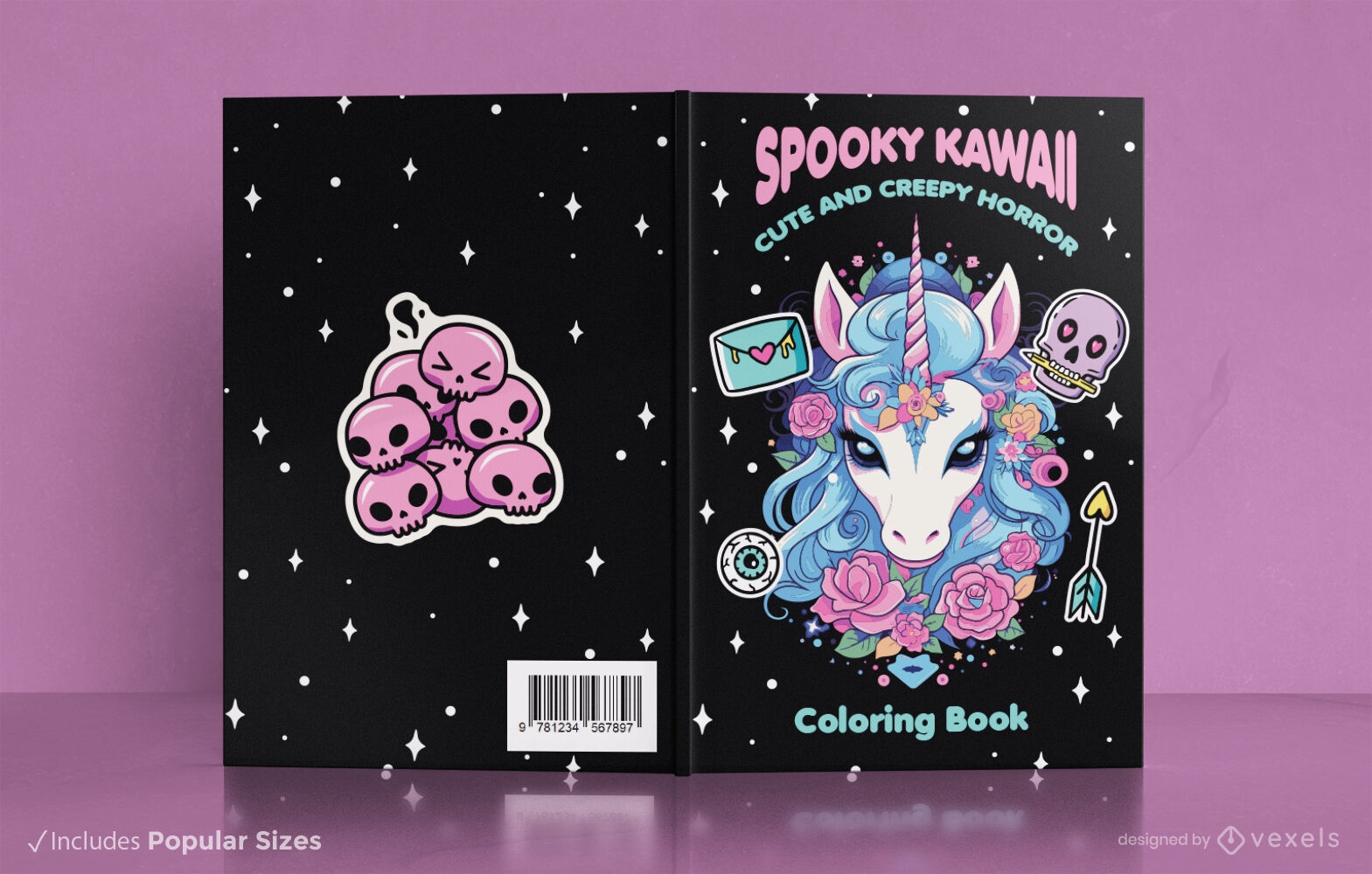 Capa do livro para colorir de unicórnio Kawaii assustador KDP
