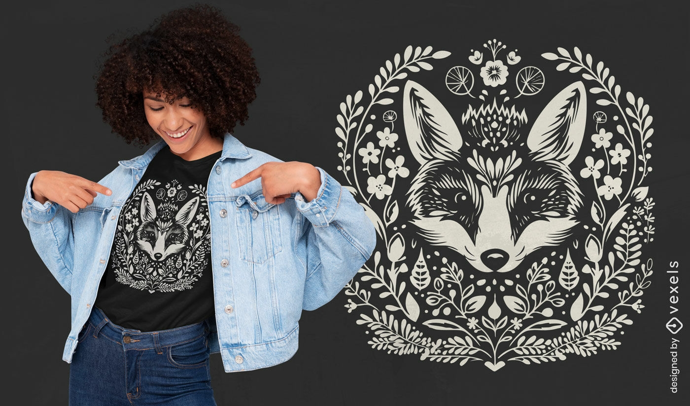 Diseño de camiseta folklórica de zorro.