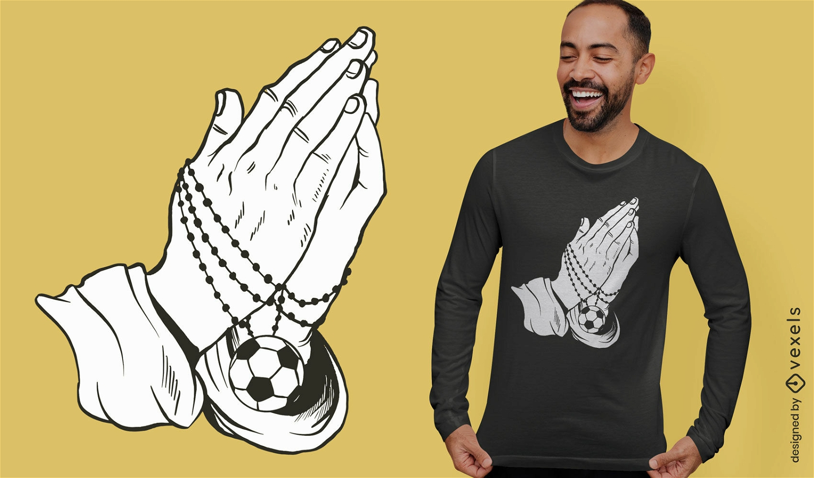 Diseño de camiseta de fútbol de manos rezando.