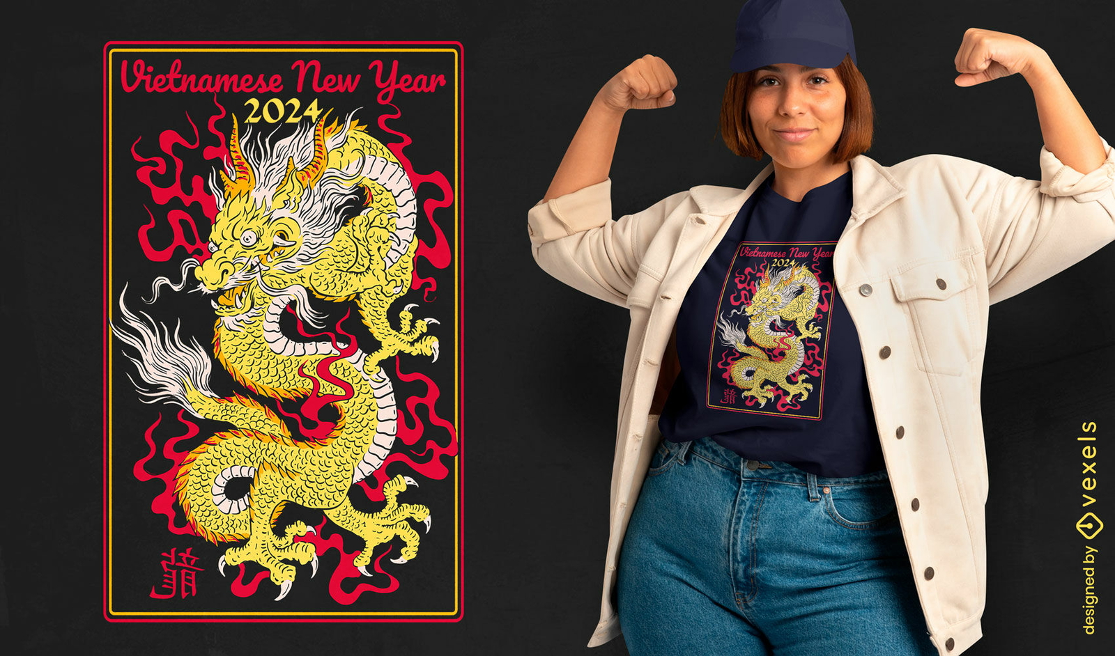 Diseño de camiseta de dragón vietnamita 2024.