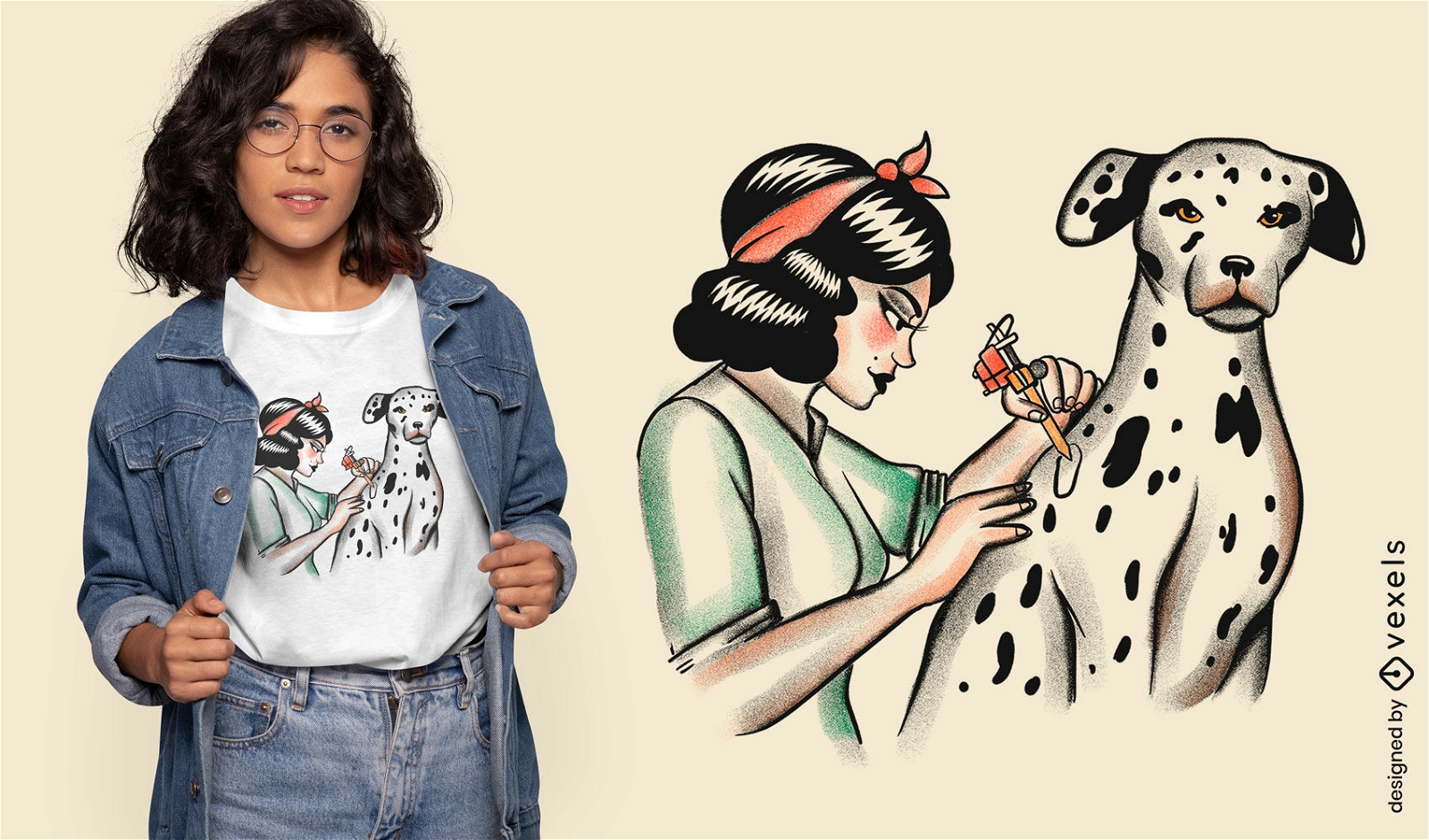 Dalmatian tattoo woman t-shirt design
