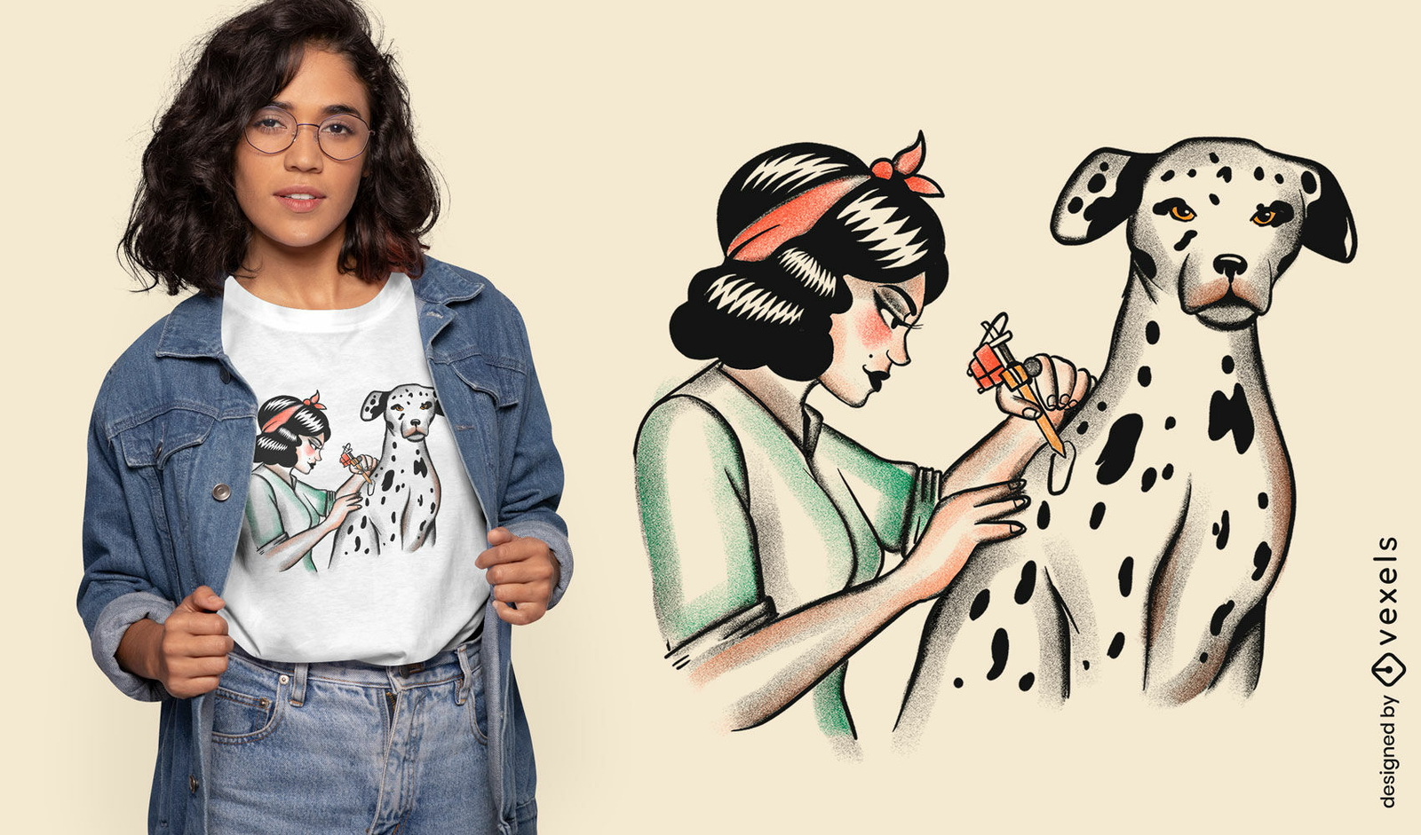 Diseño de camiseta de mujer con tatuaje dálmata.