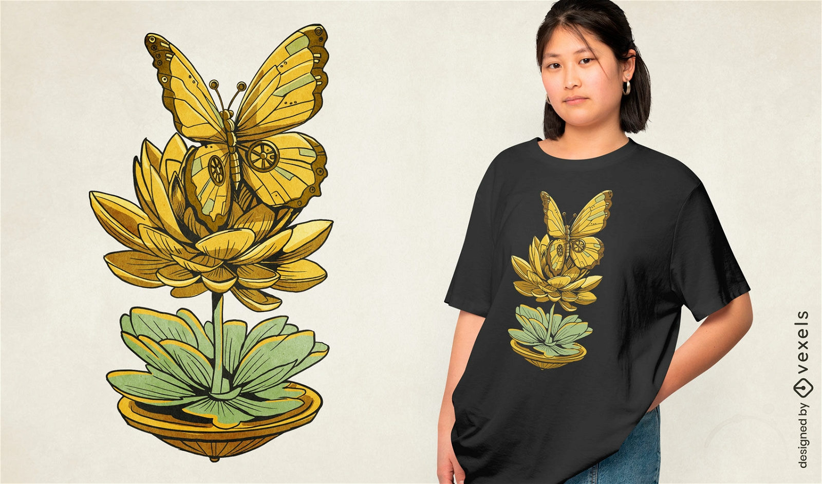 Diseño de camiseta de mariposa inspirada en Steampunk.