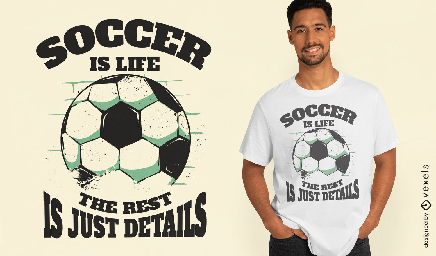 Diseño de camiseta con cita de pasión por el fútbol.