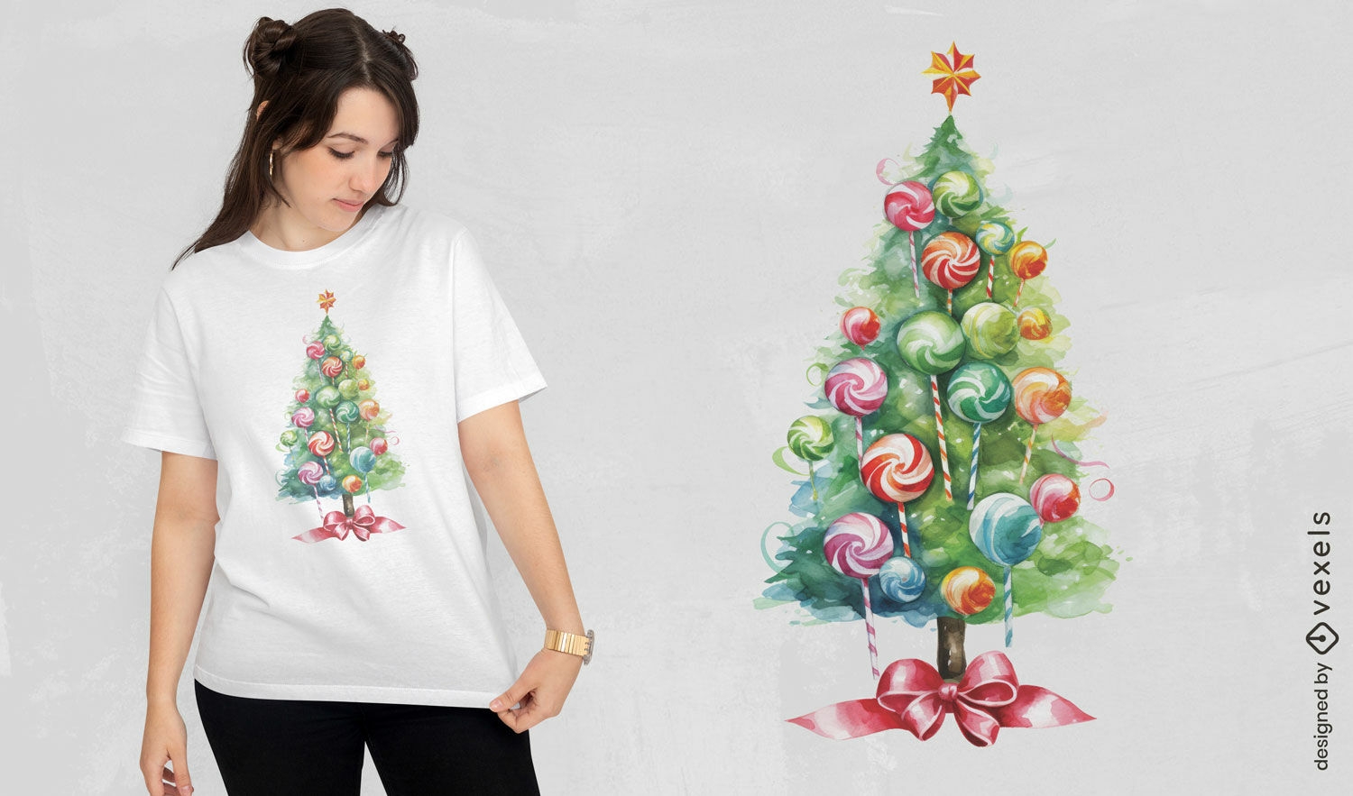 Diseño de camiseta de piruleta de árbol de Navidad.