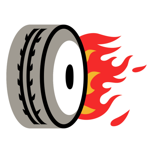 Neumático con diseño estilizado y elementos de llamas para entusiastas del automovilismo. Diseño PNG