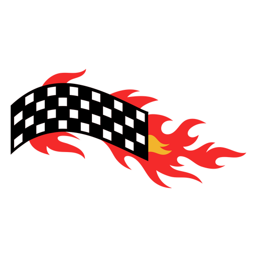 Design dinâmico de bandeira de corrida com chamas Desenho PNG