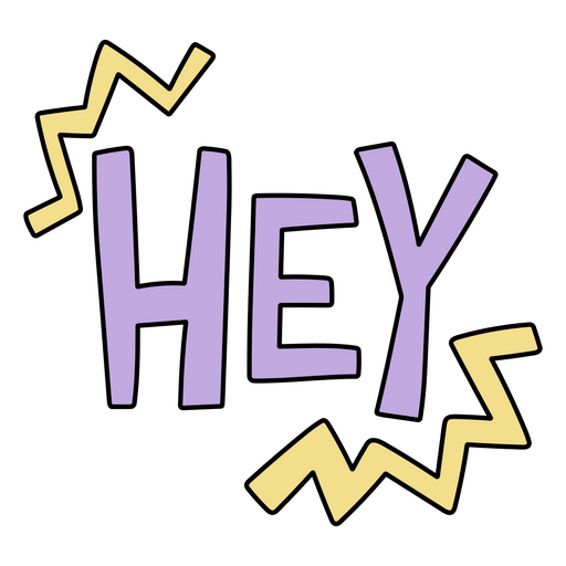 The word hey in purple and yellow PNG Design