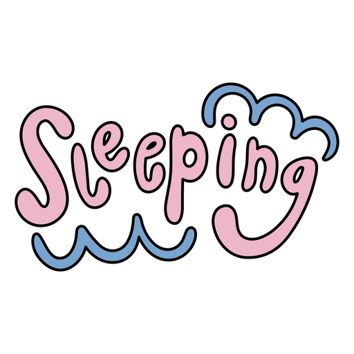 La palabra durmiendo en rosa y azul. Diseño PNG