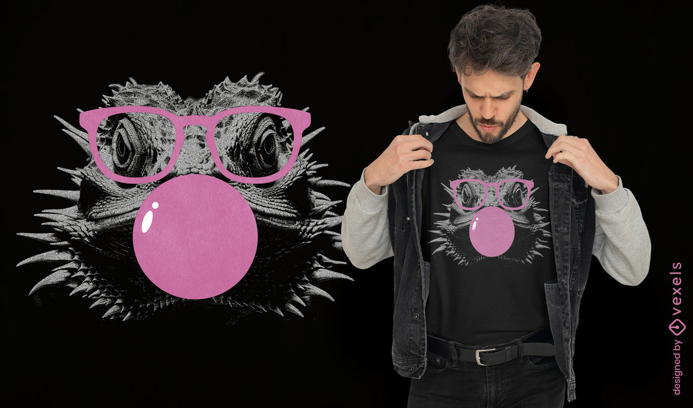 Diseño de camiseta de dragón barbudo con gafas.