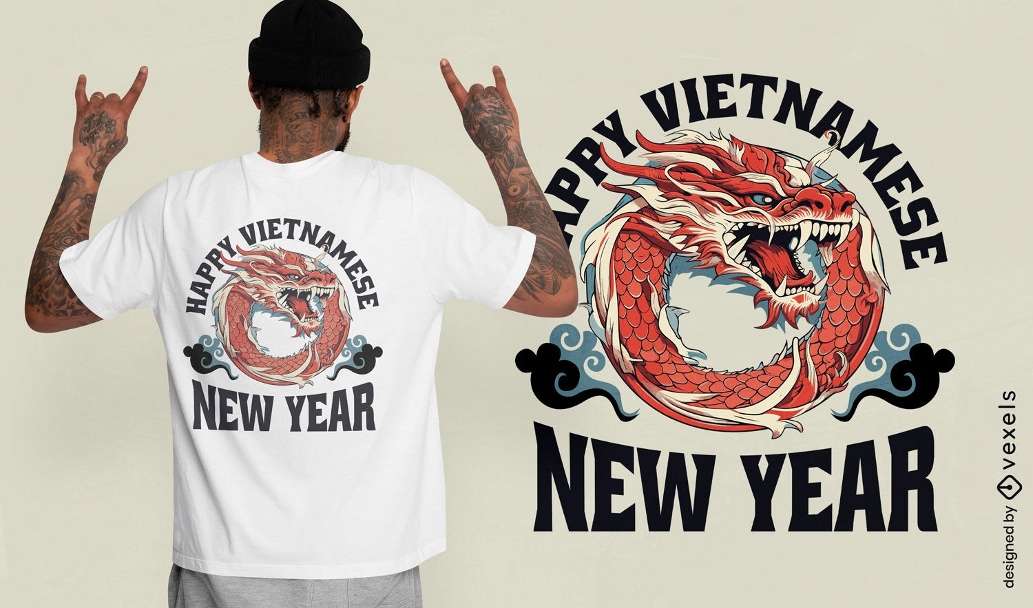 Diseño de camiseta de dragón de feliz año nuevo vietnamita.