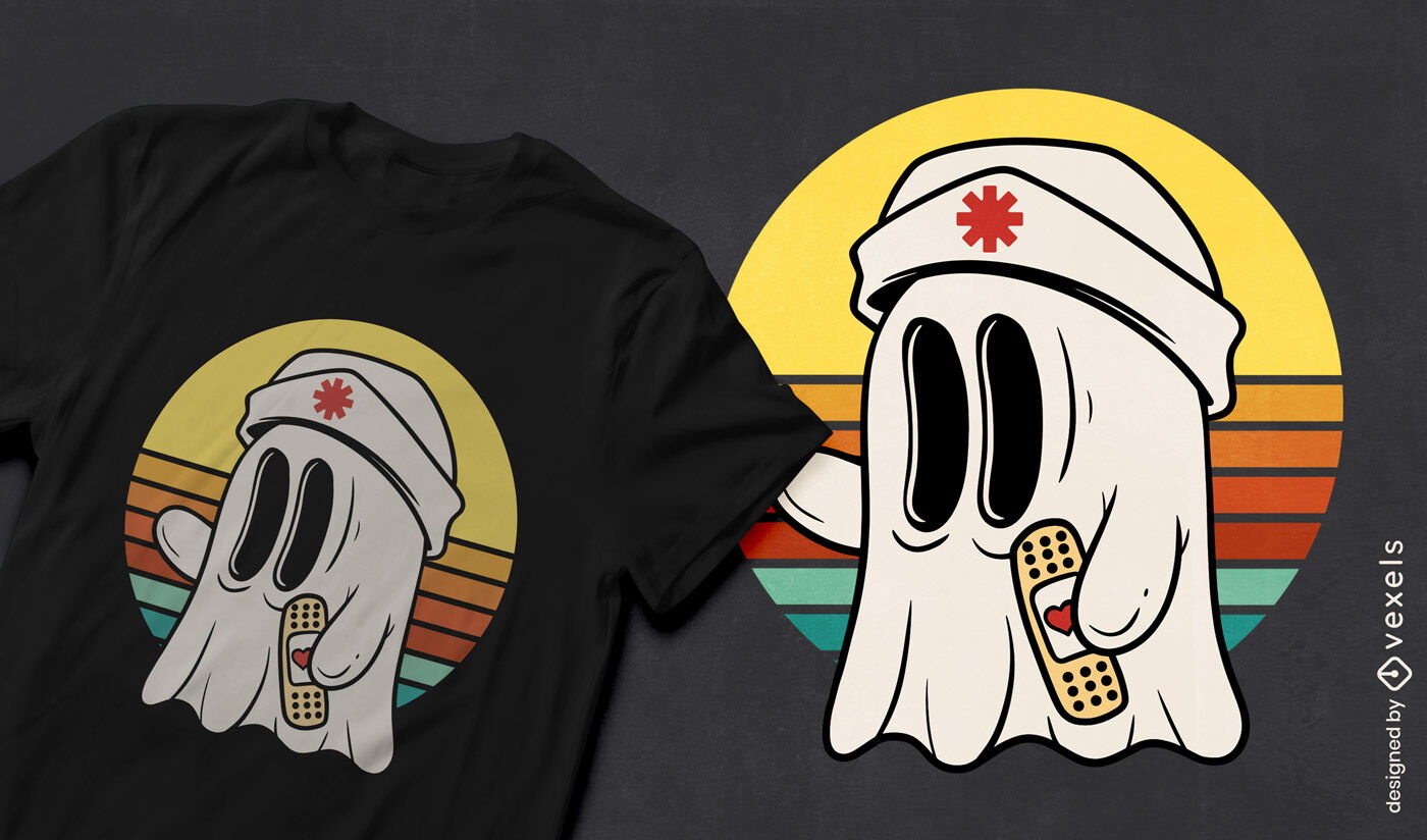 Diseño de camiseta de dibujos animados de fantasma de enfermera retro