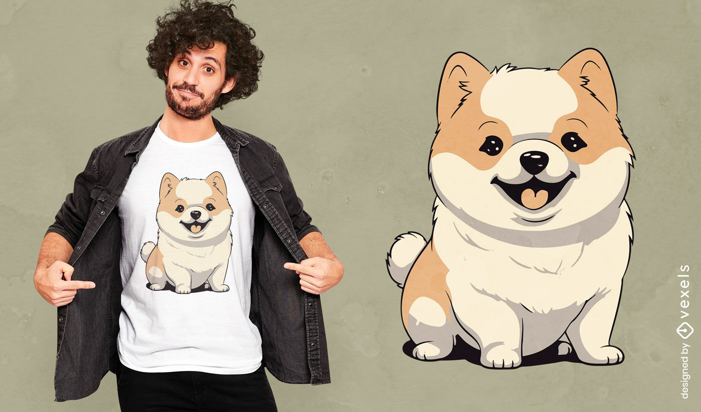 Diseño de camiseta corgi sonriente.