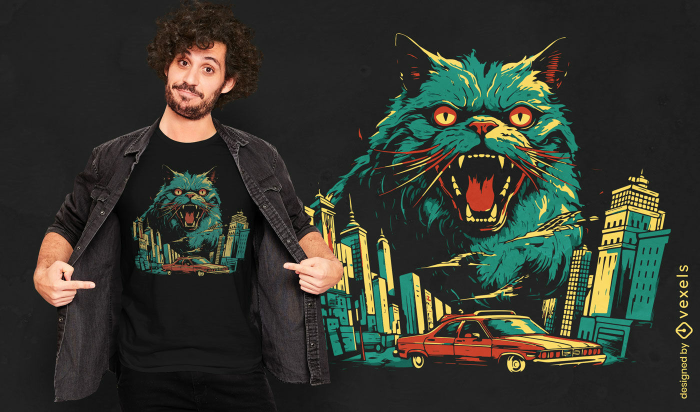 Diseño de camiseta de Catzilla gigante.