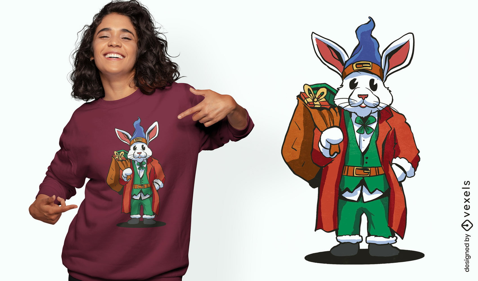 Diseño de camiseta de conejito de pascua con regalos.