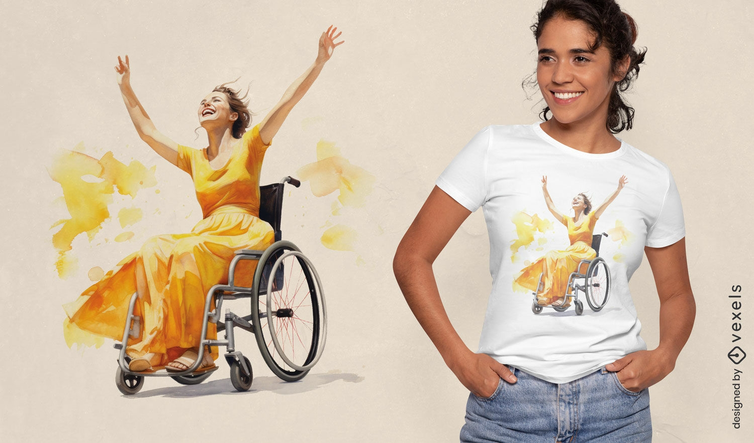Diseño de camiseta de mujer en silla de ruedas.