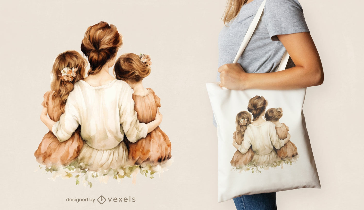 Mother and daughters tote bag design