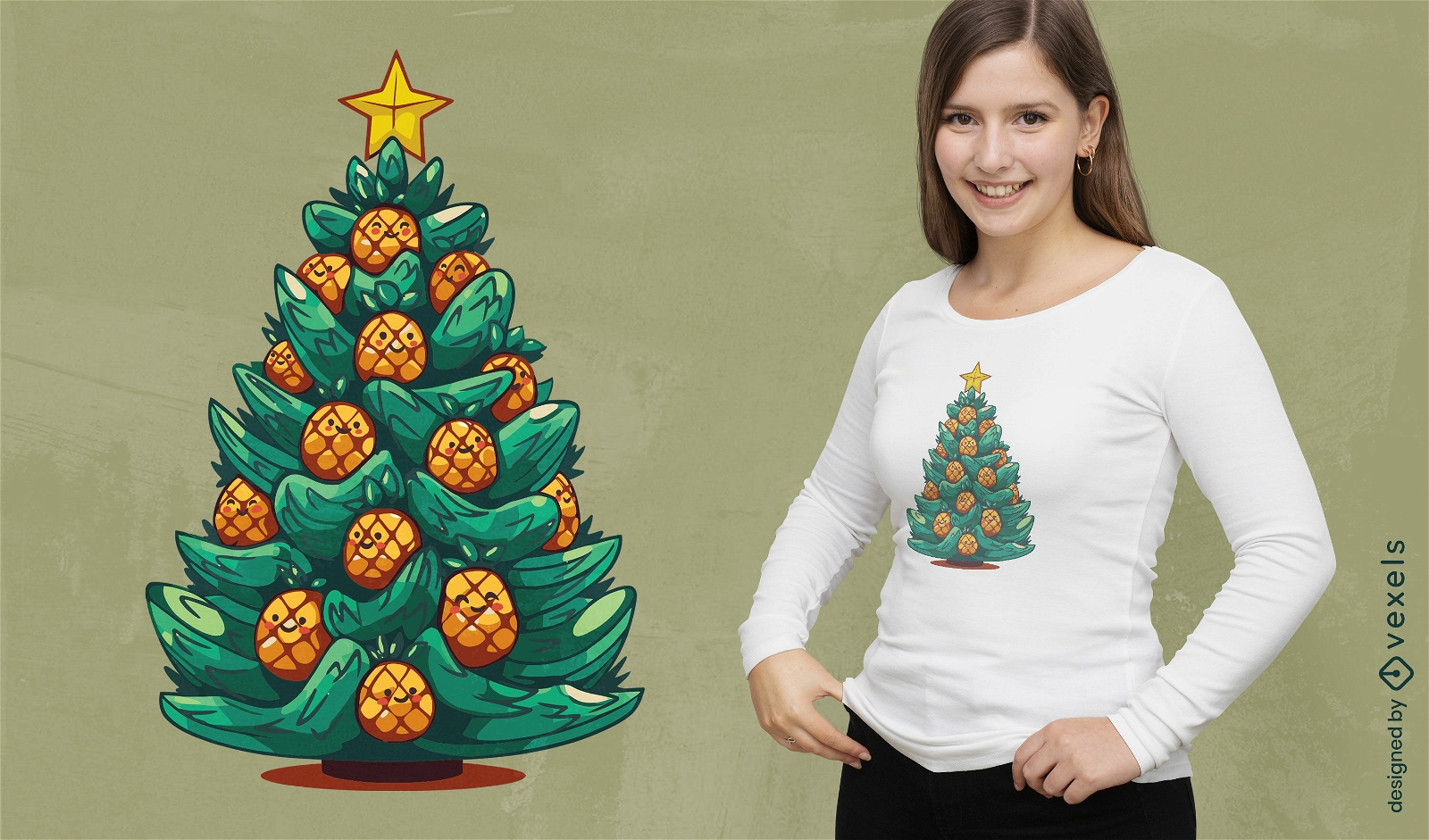 Design de camiseta com ?rvore de Natal de abacaxi