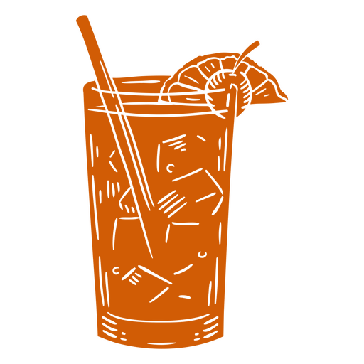 Orange drink with ice and a straw PNG Design