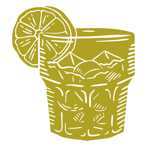 Dibujo de un cóctel con una rodaja de limón. Diseño PNG