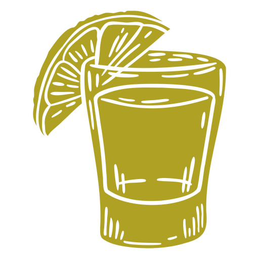 Dibujo de un vaso de chupito con una rodaja de limón. Diseño PNG