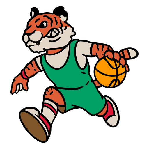 Dynamic tiger cartoon basketball design PNG Design