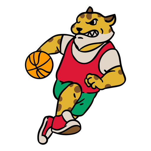 Cheetah mascot holding a basketball ball PNG Design