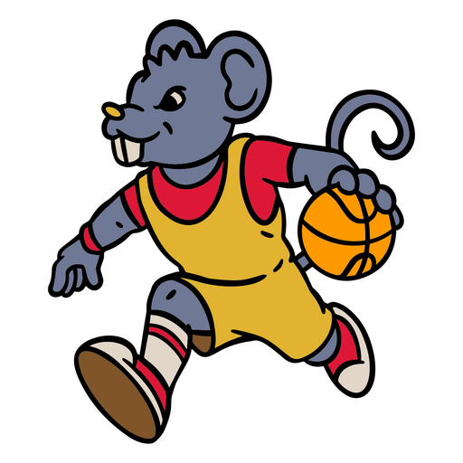 Ratón de dibujos animados corriendo con una pelota de baloncesto Diseño PNG