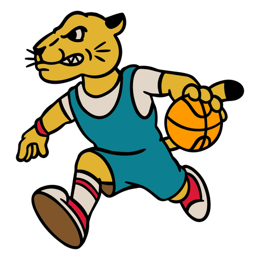Tigre de desenho animado correndo com uma bola de basquete Desenho PNG