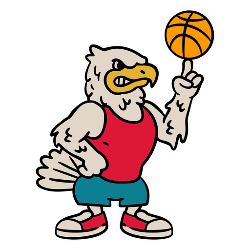 Mascote águia segurando uma bola de basquete Desenho PNG