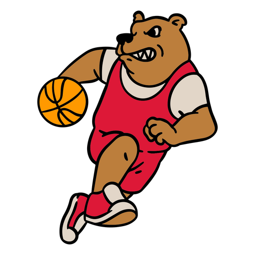 Urso de desenho animado correndo com uma bola de basquete Desenho PNG