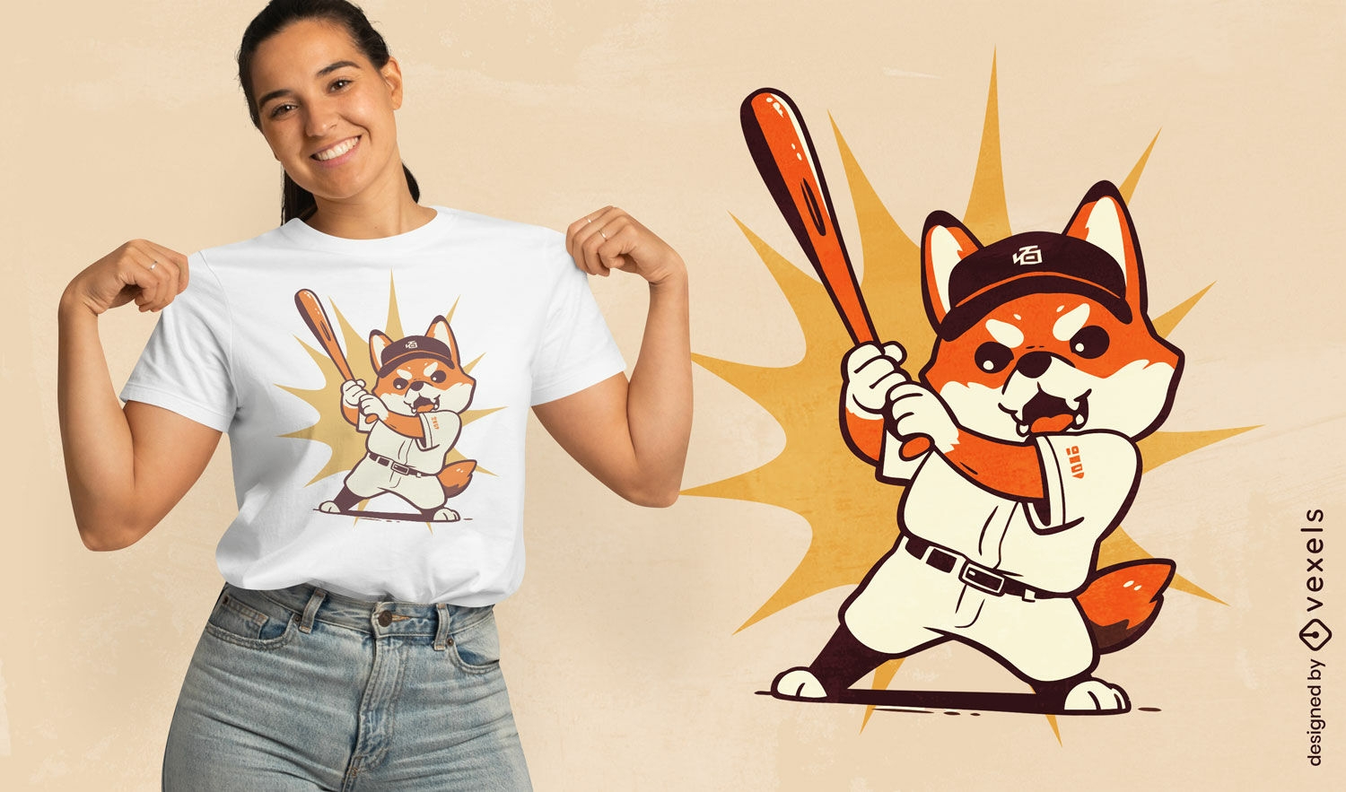 Diseño de camiseta Shiba Inu de béisbol.