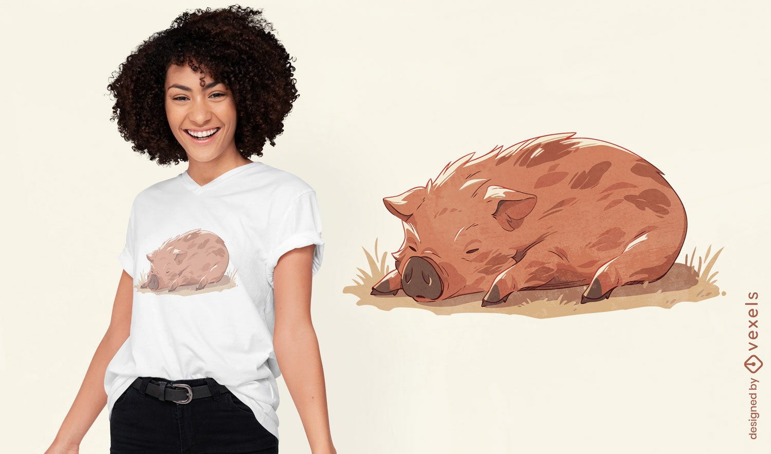 T-Shirt-Design mit schlafendem Wildschwein
