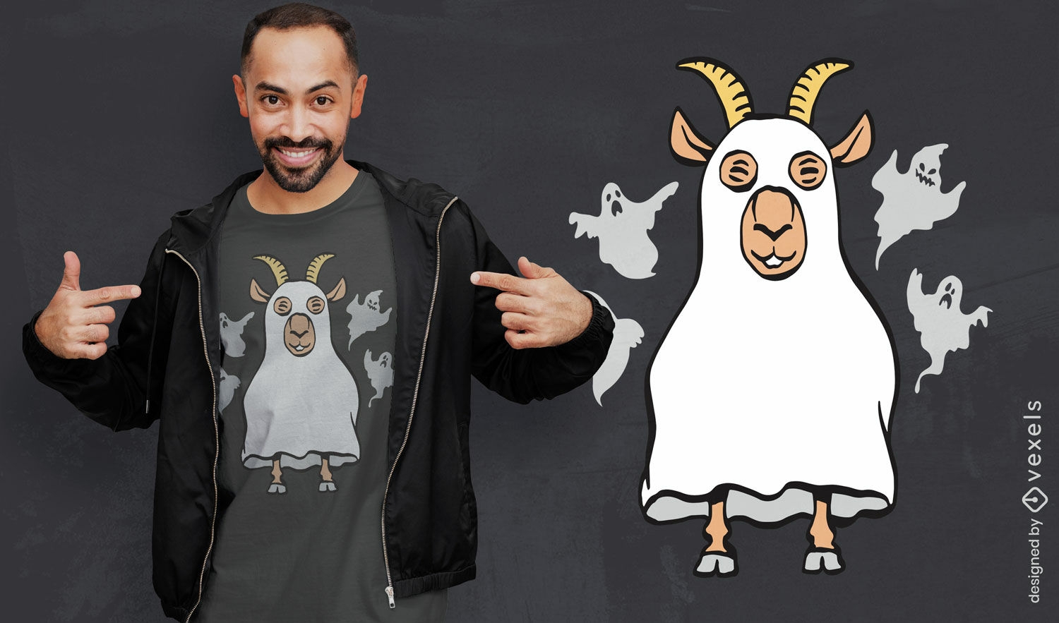 Design de camiseta de cabra fantasmagórica