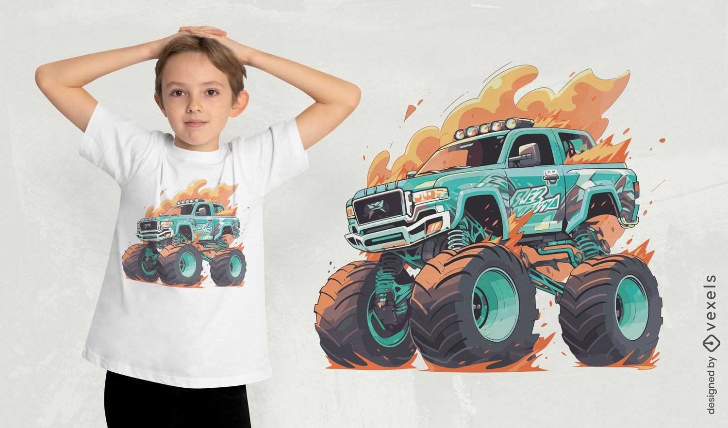 Design de camiseta em chamas de caminhão monstro
