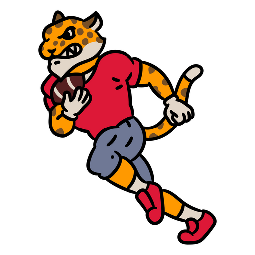 Tigre de dibujos animados corriendo con una pelota de fútbol Diseño PNG