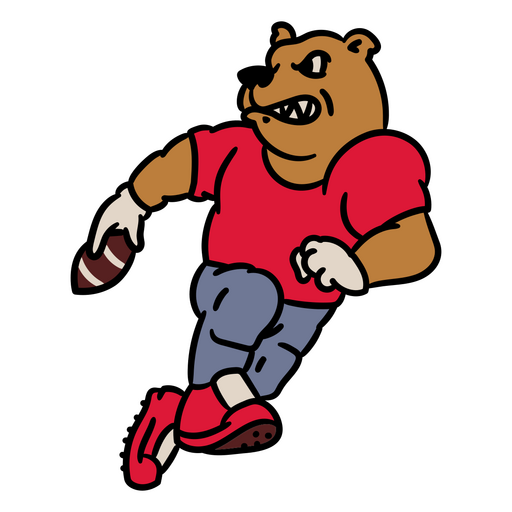 Urso de desenho animado correndo com uma bola de futebol Desenho PNG