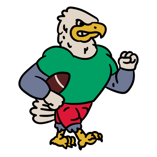 Águila de dibujos animados sosteniendo una pelota de fútbol Diseño PNG