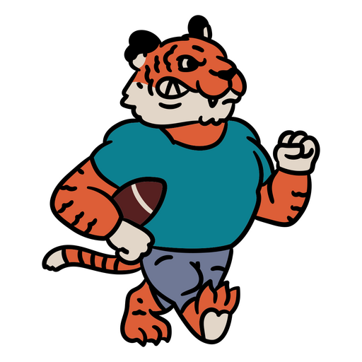 Tigre de desenho animado correndo com uma bola de futebol Desenho PNG