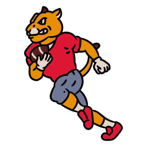 Gato de dibujos animados corriendo con una pelota de fútbol Diseño PNG
