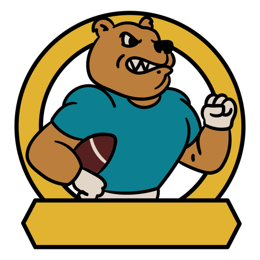 Teddy bear holding a football in a circle PNG Design