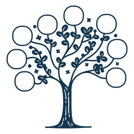 Árbol genealógico con cuatro círculos. Diseño PNG