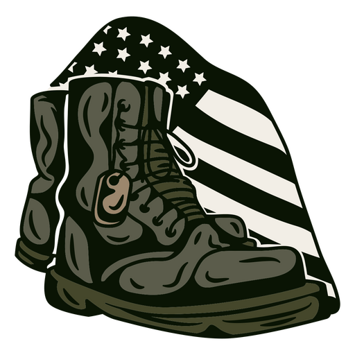 Botas militares patrióticas com design da bandeira americana. Desenho PNG