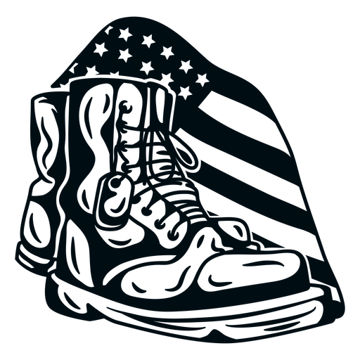 Par de botas y una bandera americana. Diseño PNG
